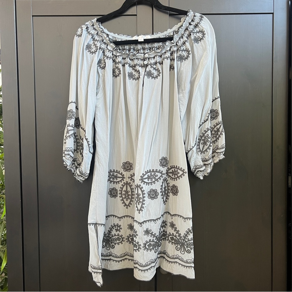 Blue Tassel Grey 100% Silk Embroidered Tunic Top